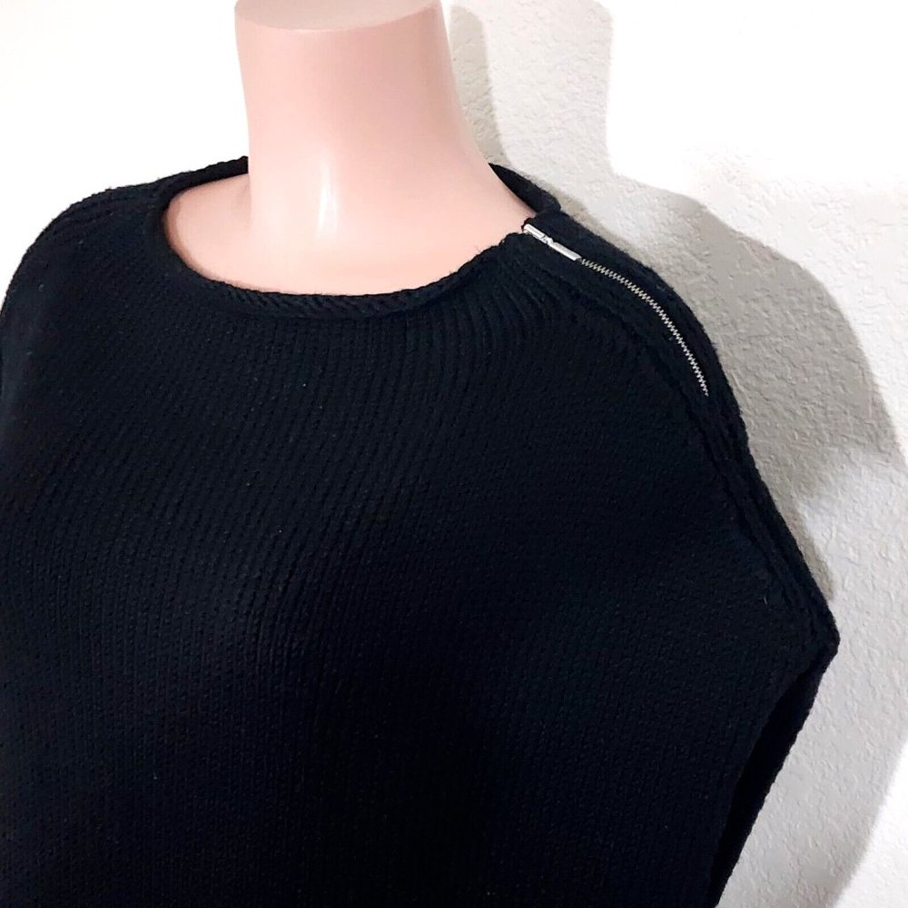 Lafayette 148 NY Black Wool Sweater Vest Top Drop Shoulder Zipper Shoulder - Picture 3 of 8